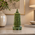 Green Jade 9-Level Wen Chang Pagoda Statue - Feng Shui Tower for Academic Success & Career Luck, 5.3" (13.5cm) Hand-Carved Crystal Figurine