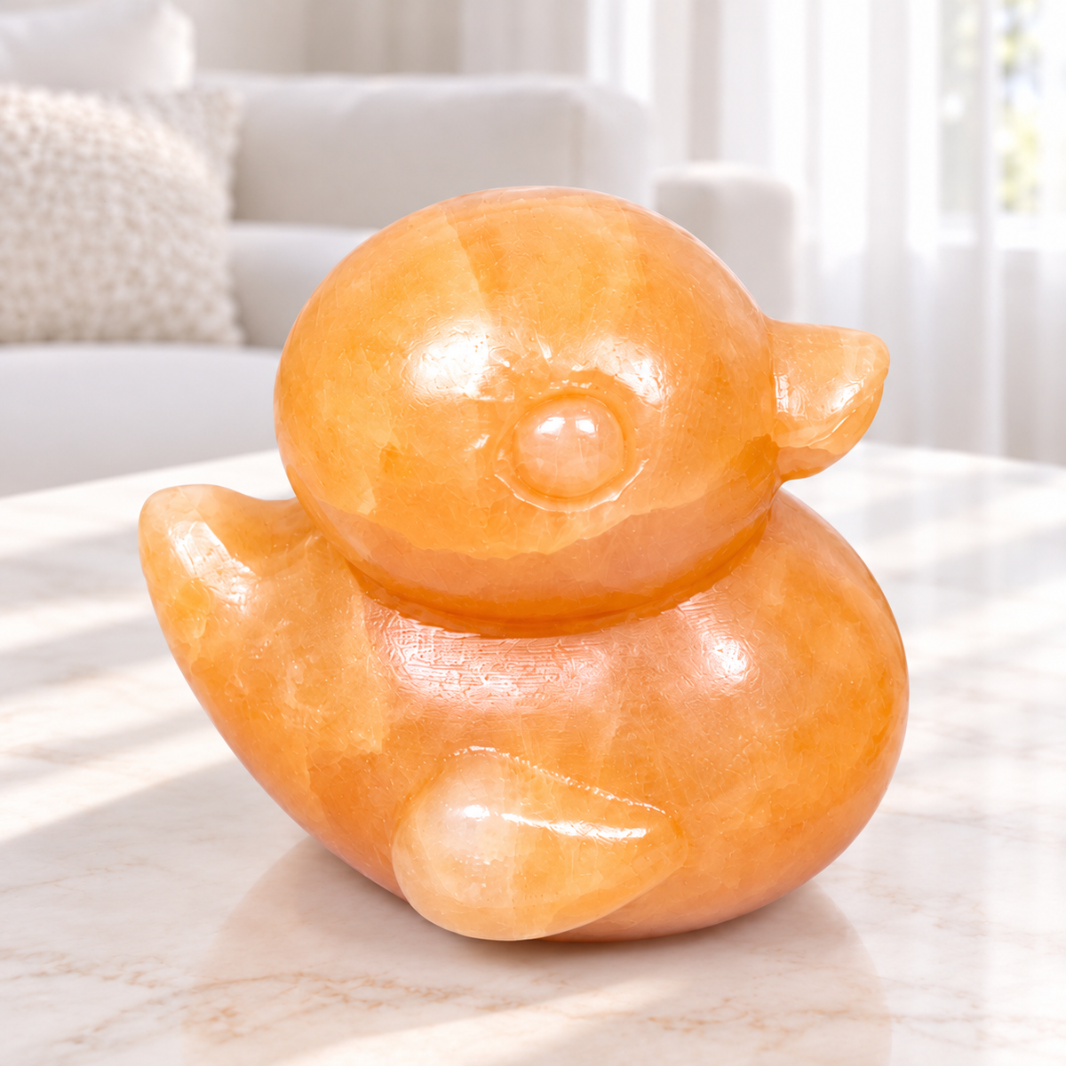 Honey Calcite Duck Crystal Figurine | Natural Crystal Duck Statue Home Decor