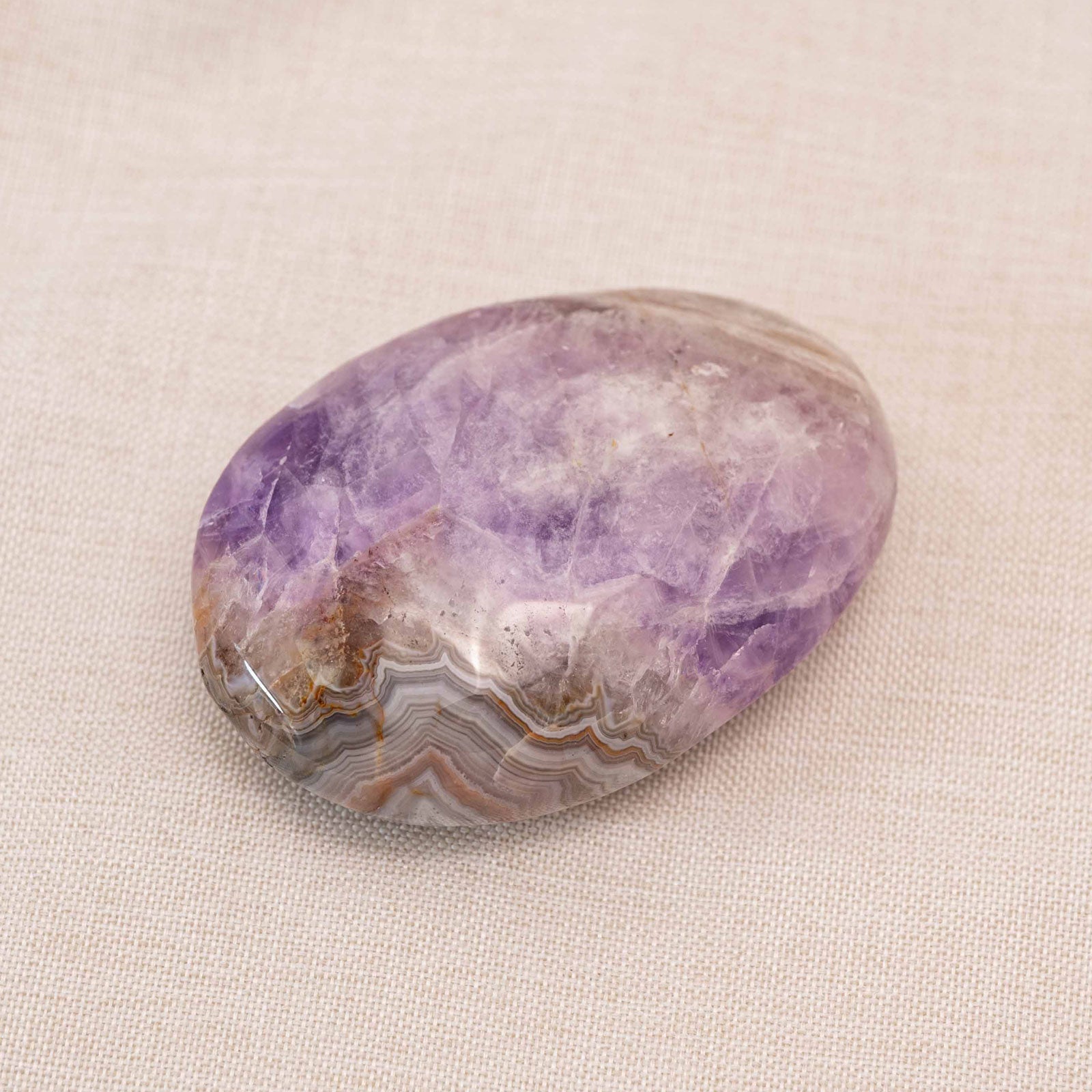 Natural Amethyst Agate Palm Stone for calming and healing energy