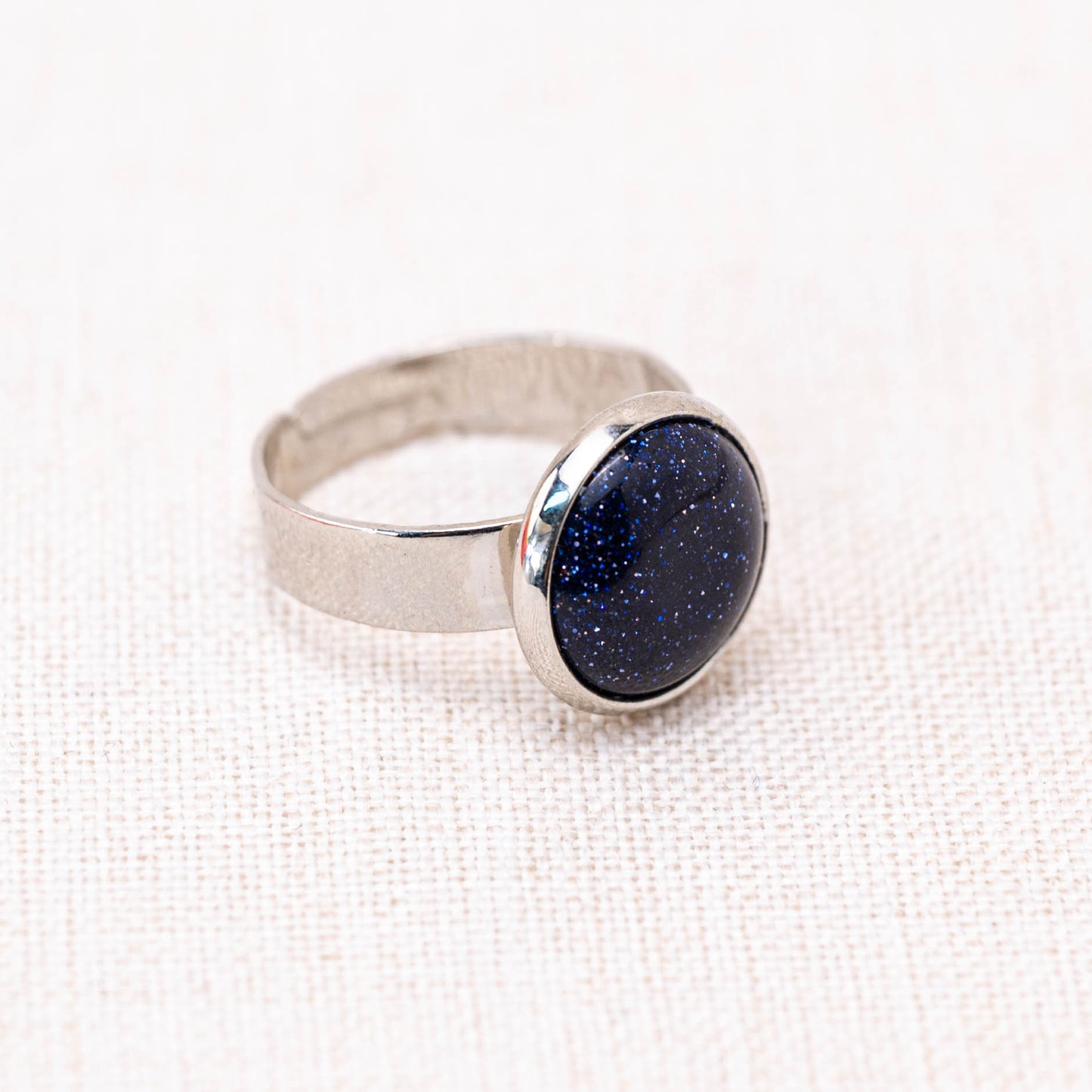 Blue Sand Stone Ring with sparkling inclusions.