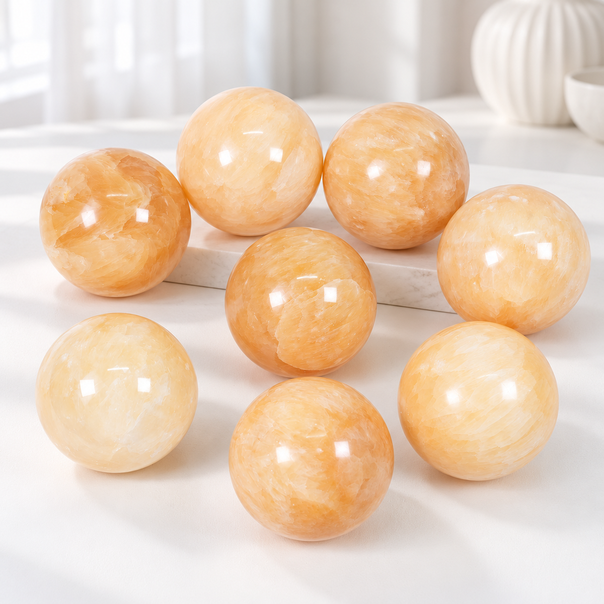Natural Honey Calcite Sphere, Polished Honey Calcite Crystal Ball, Healing Crystal Stone for Home Decor, Meditation, Reiki & Crystal Collection Gift