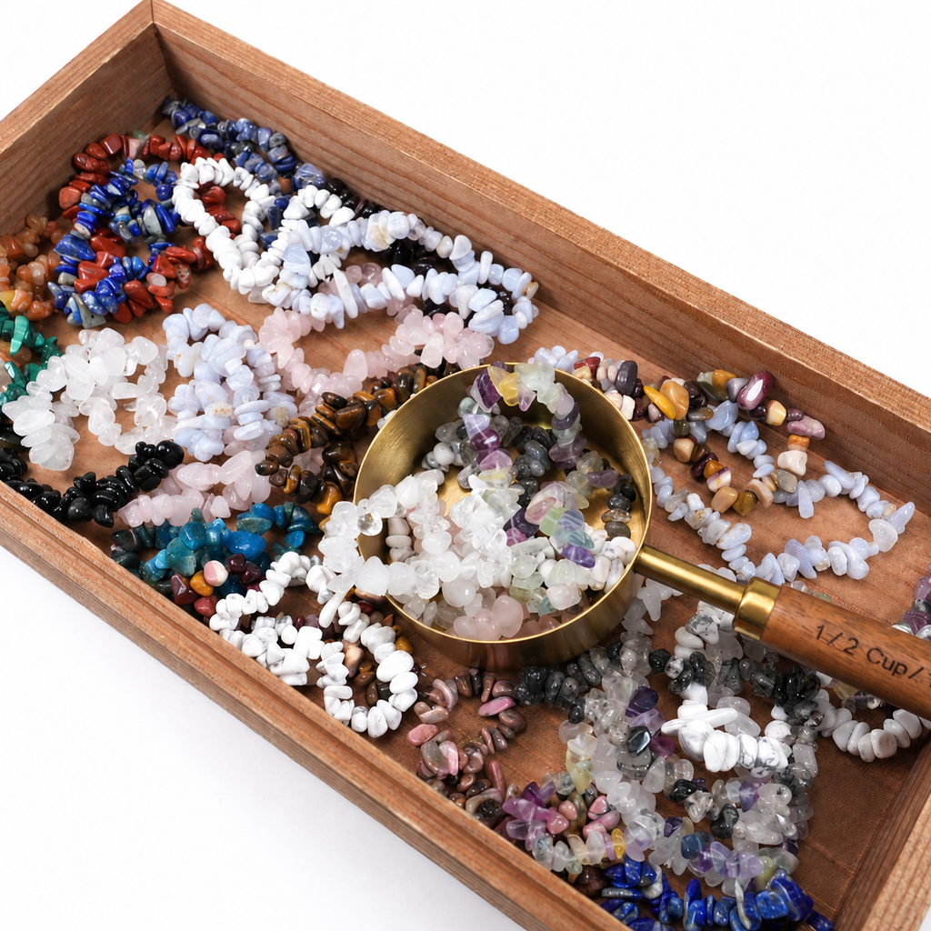 Mixed Gravel Bracelet Confetti, 10-12 Random Natural Crystal Bracelets per Spoon, Bulk Healing Jewelry for Crystal Lovers