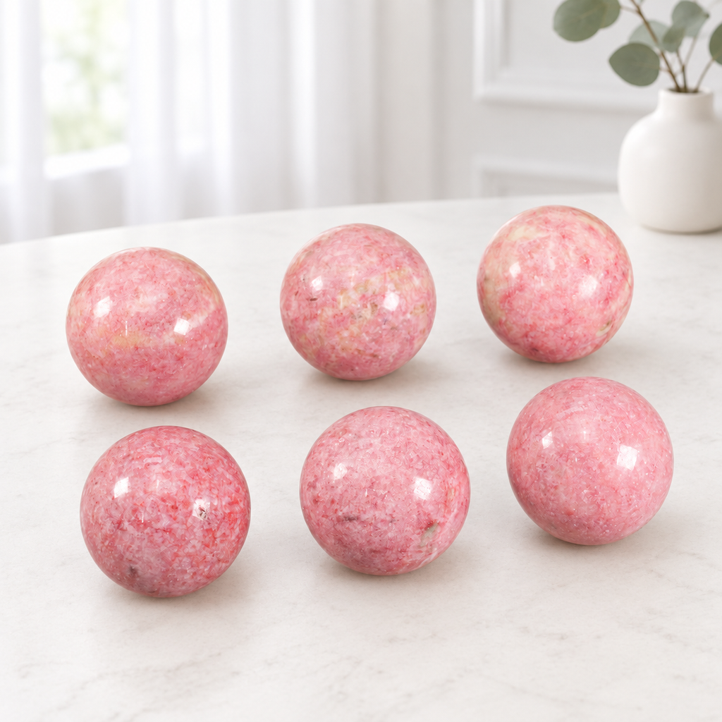 Natural Thulite Crystal Sphere, Pink Zoisite Polished Ball Healing Stone for Meditation, Energy Crystal Decor Gift
