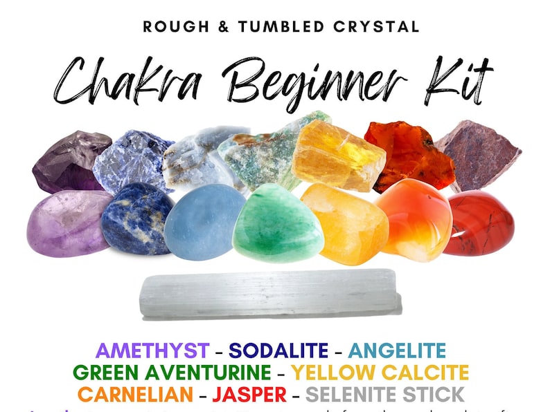 15Pcs Rough & Tumbled Beginner Chakra Crystal Set, Chakra Crystal Box w/Metaphysical Crystals, Crystal Starter Stone Kit, Great Gift Idea