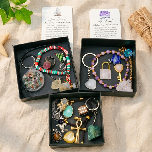 Crystal Jewelry Gift Box | 6-8 Pieces Necklace, Bracelet, Ring, Keychain & Crystal Accessories Set with Luxury Packaging
