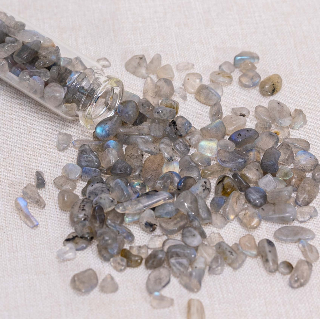 Natural Labradorite Chips promote spiritual awakening and insight.