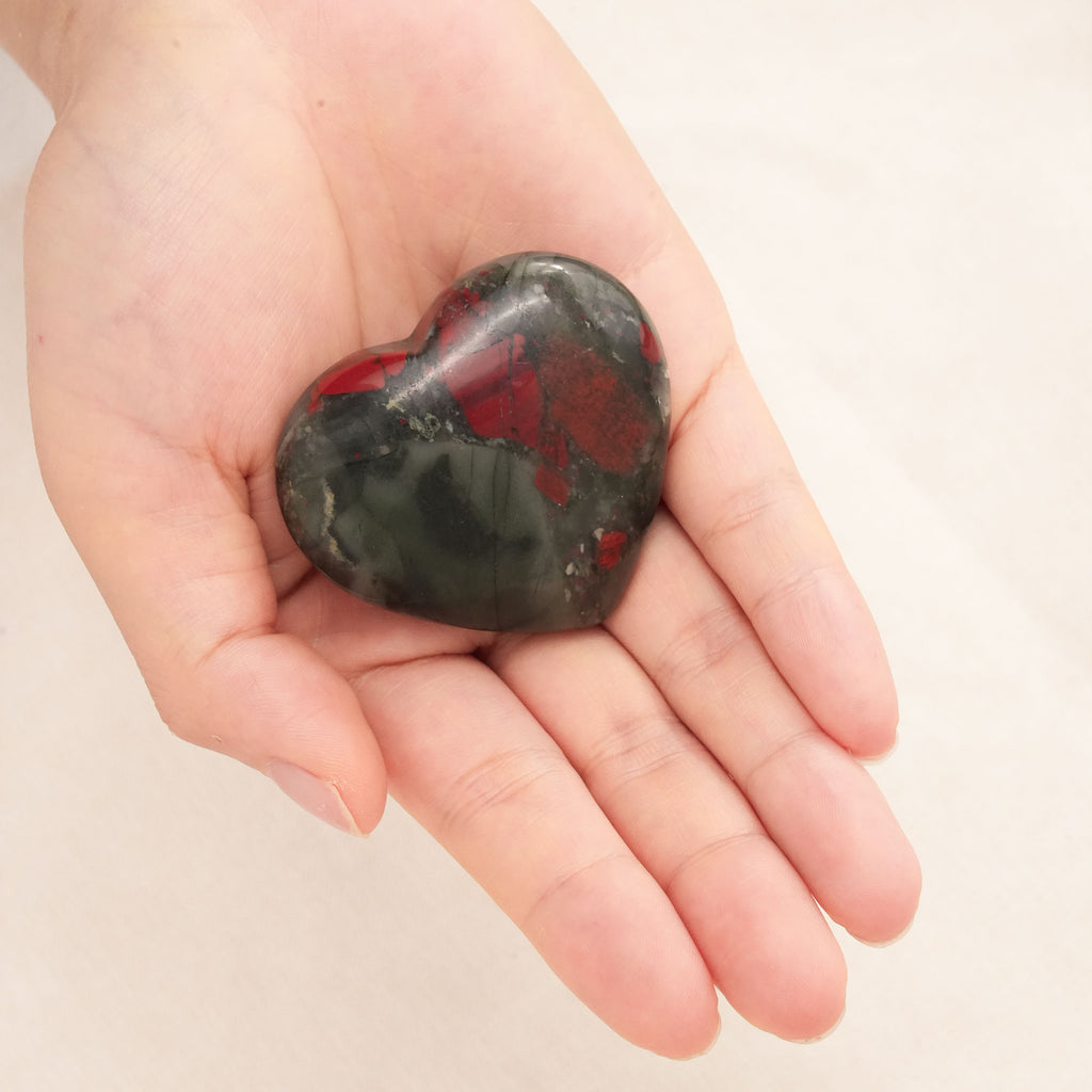 Polished Blood Stone Heart for meditation and inner peace