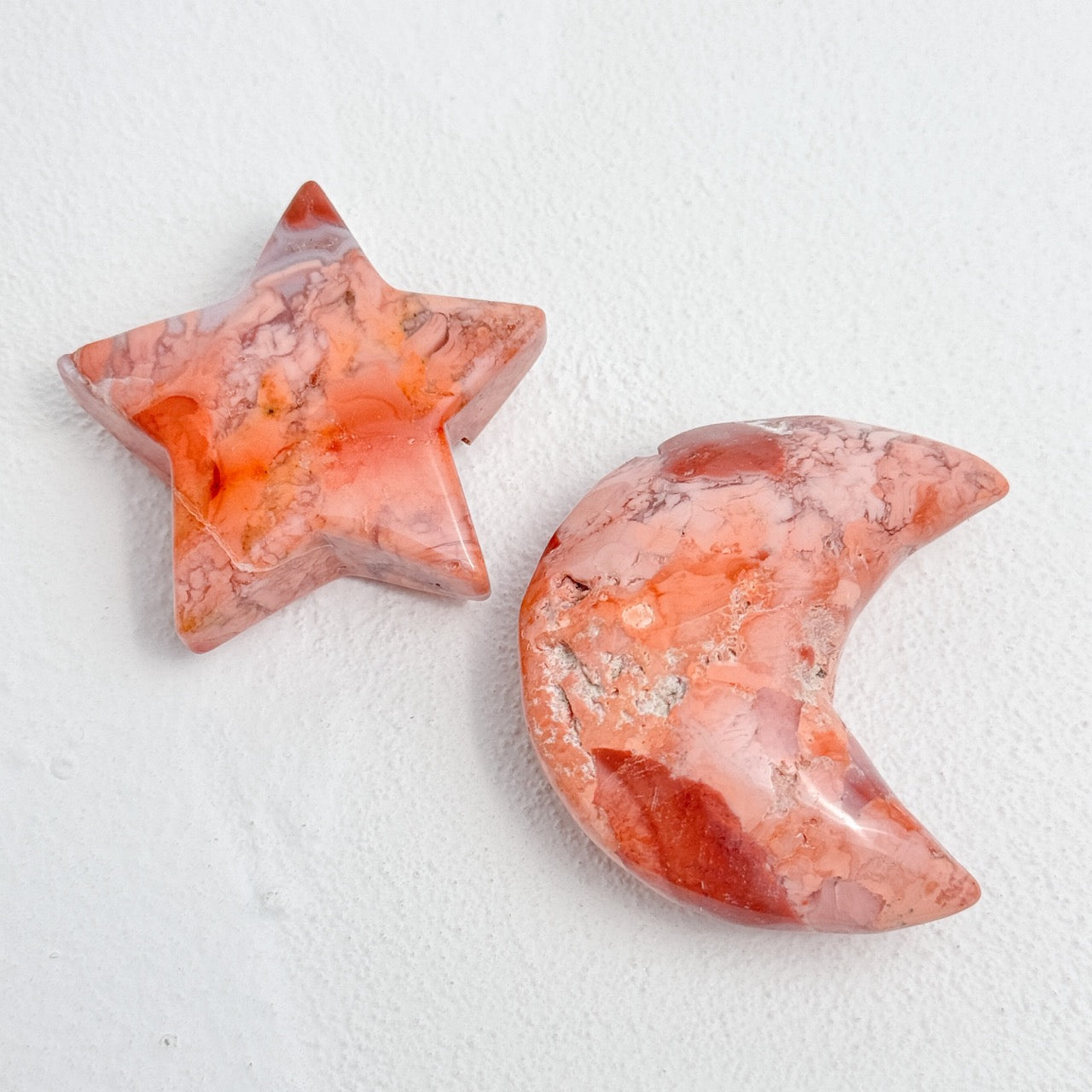 Petal Agate Star-Shaped Palm Stone on White Background