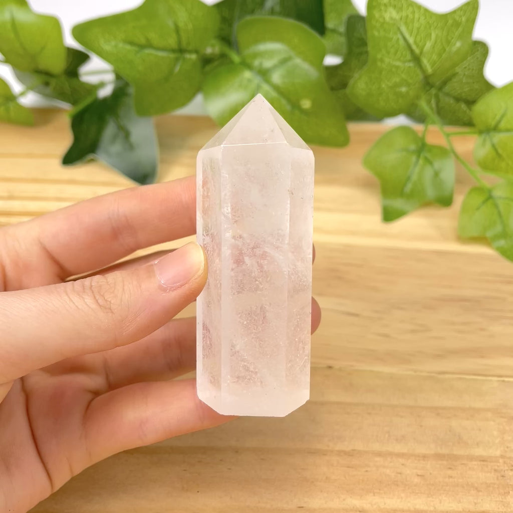 Clear Quartz Crystal Tower, Polished Single Point Wand for Meditation, Spiritual Balance & Desk Decoration