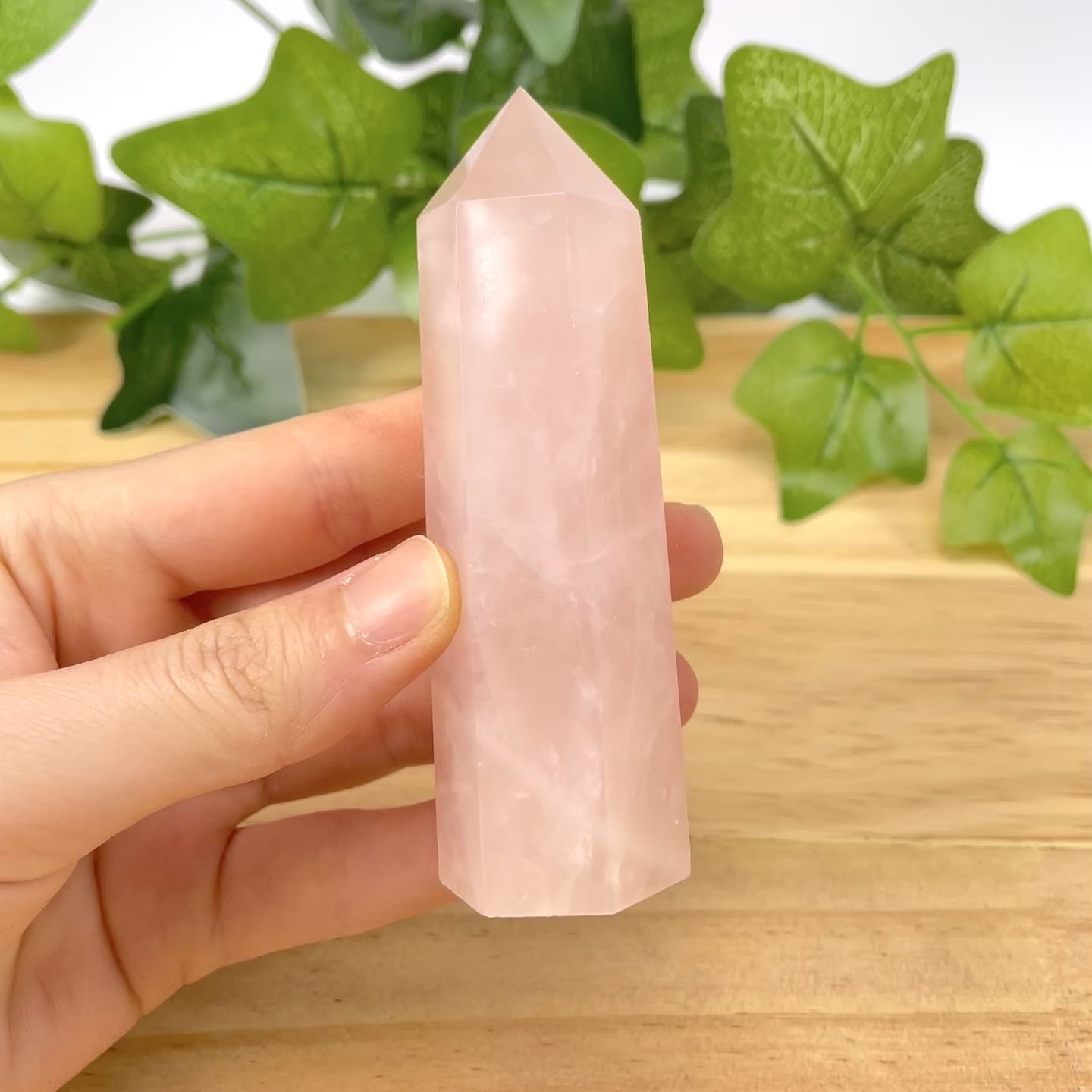 Rose Quartz Crystal Tower, Natural Pink Quartz Point Wand for Stress Relief, Meditation & Desk Decor