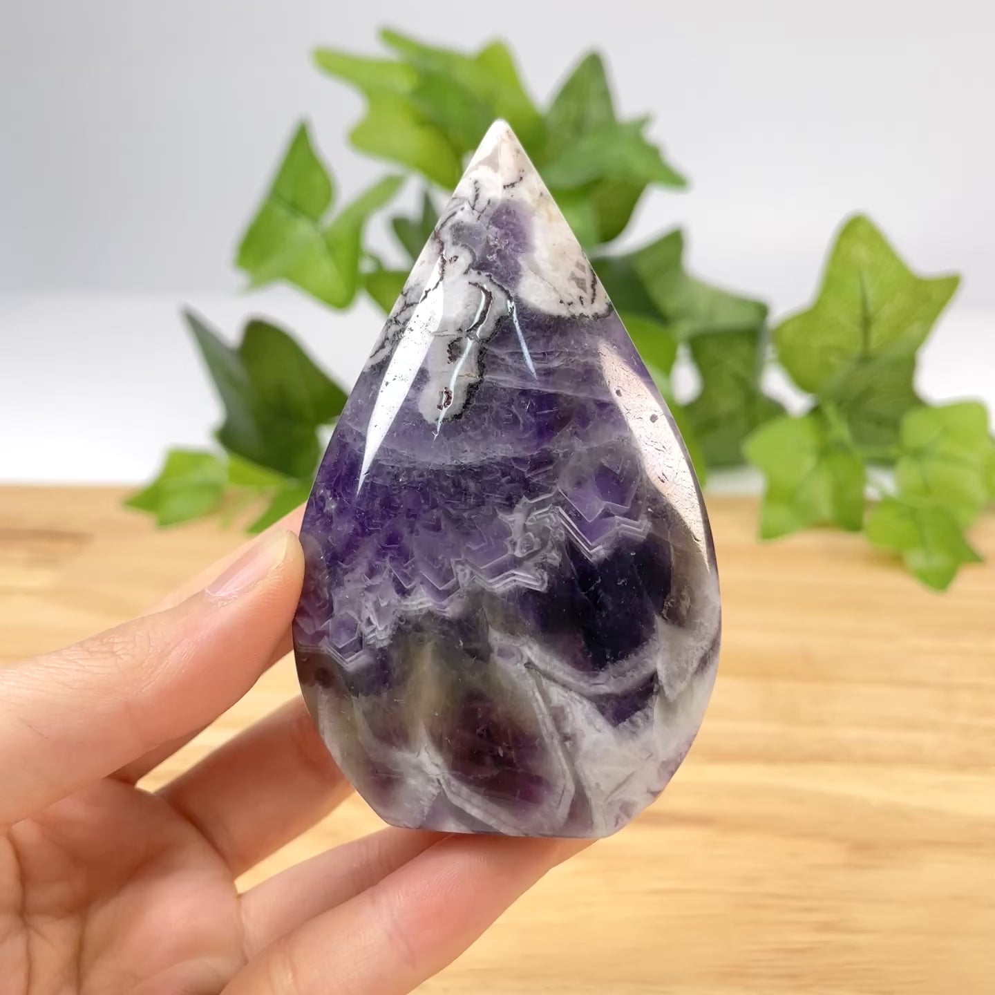 Natural Dream Amethyst Palm Stone | Polished Chevron Amethyst Worry Stone for Meditation & Sleep