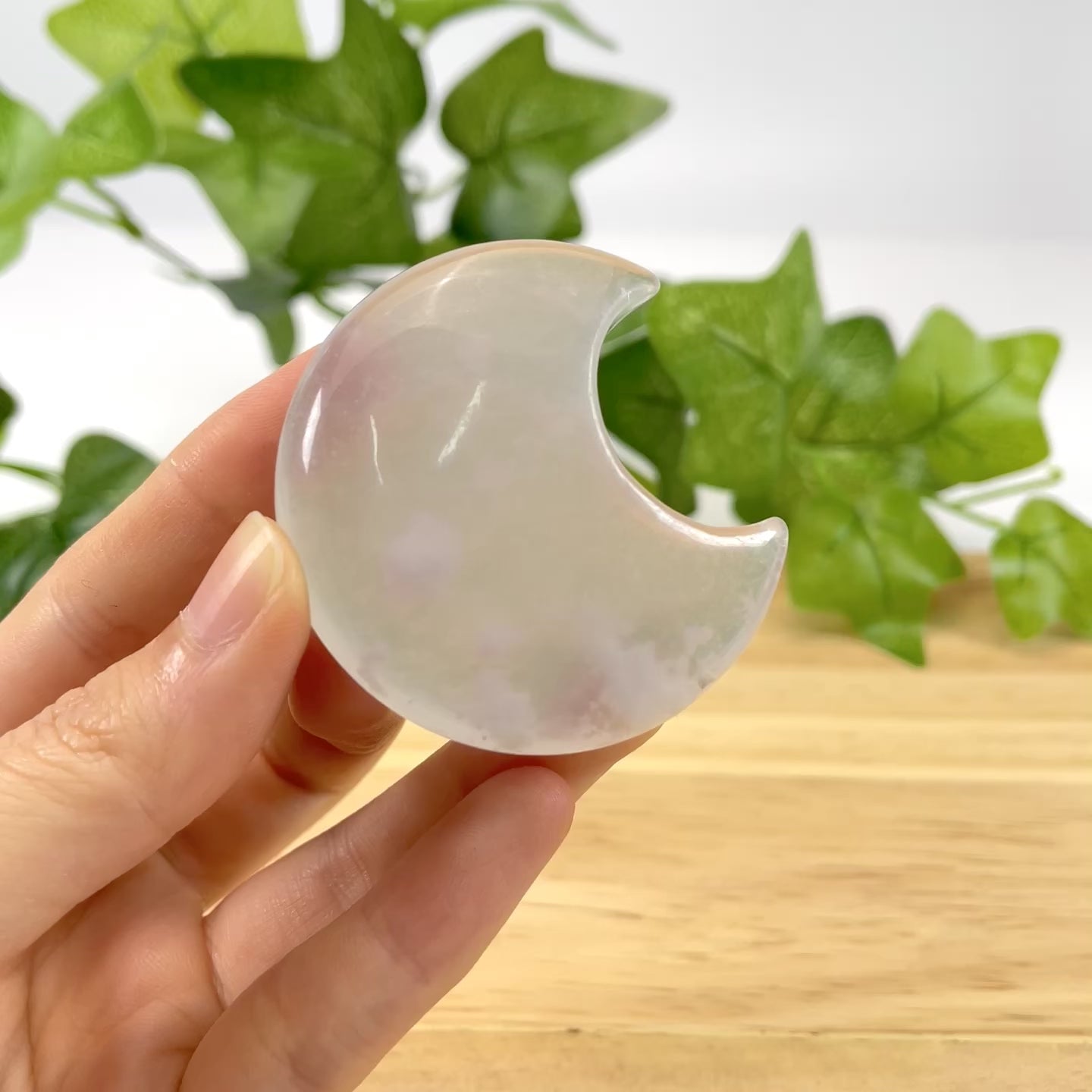 Fluorite Moon Palm Stone | Natural Polished Fluorite Crescent Crystal for Clarity & Focus