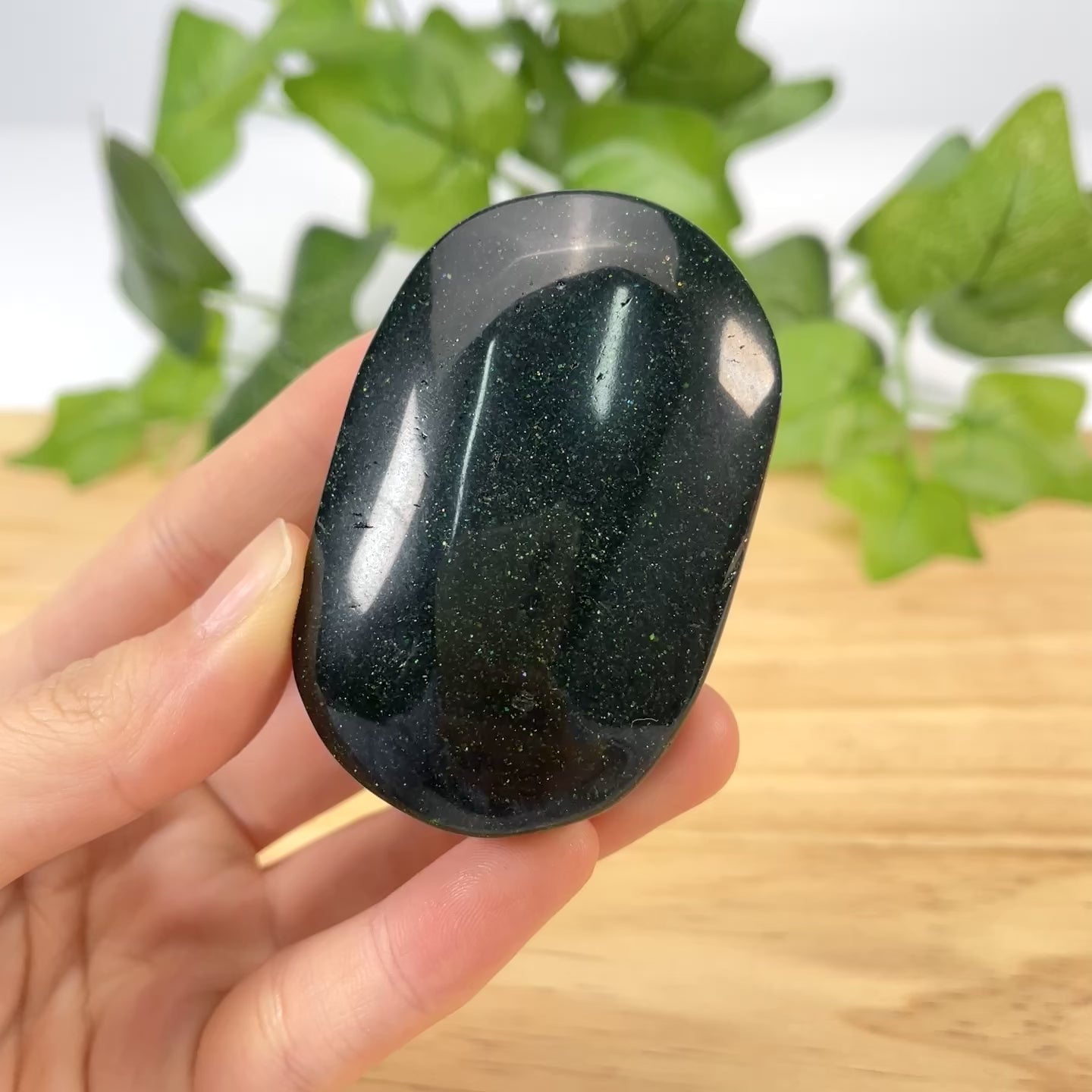 Green Goldstone Palm Stone, Polished Worry Stone for Anxiety Relief, Reiki Healing Crystal, Meditation Pocket Stone, Crystal Gift for Her