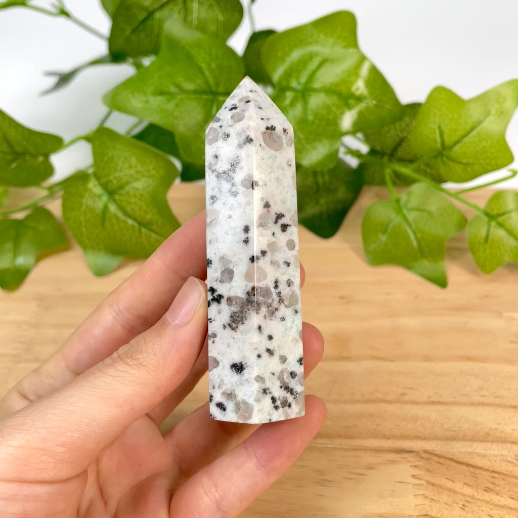 Kiwi Jasper Crystal Point Tower, Polished Sesame Jasper Obelisk for Energy Healing & Home Decor