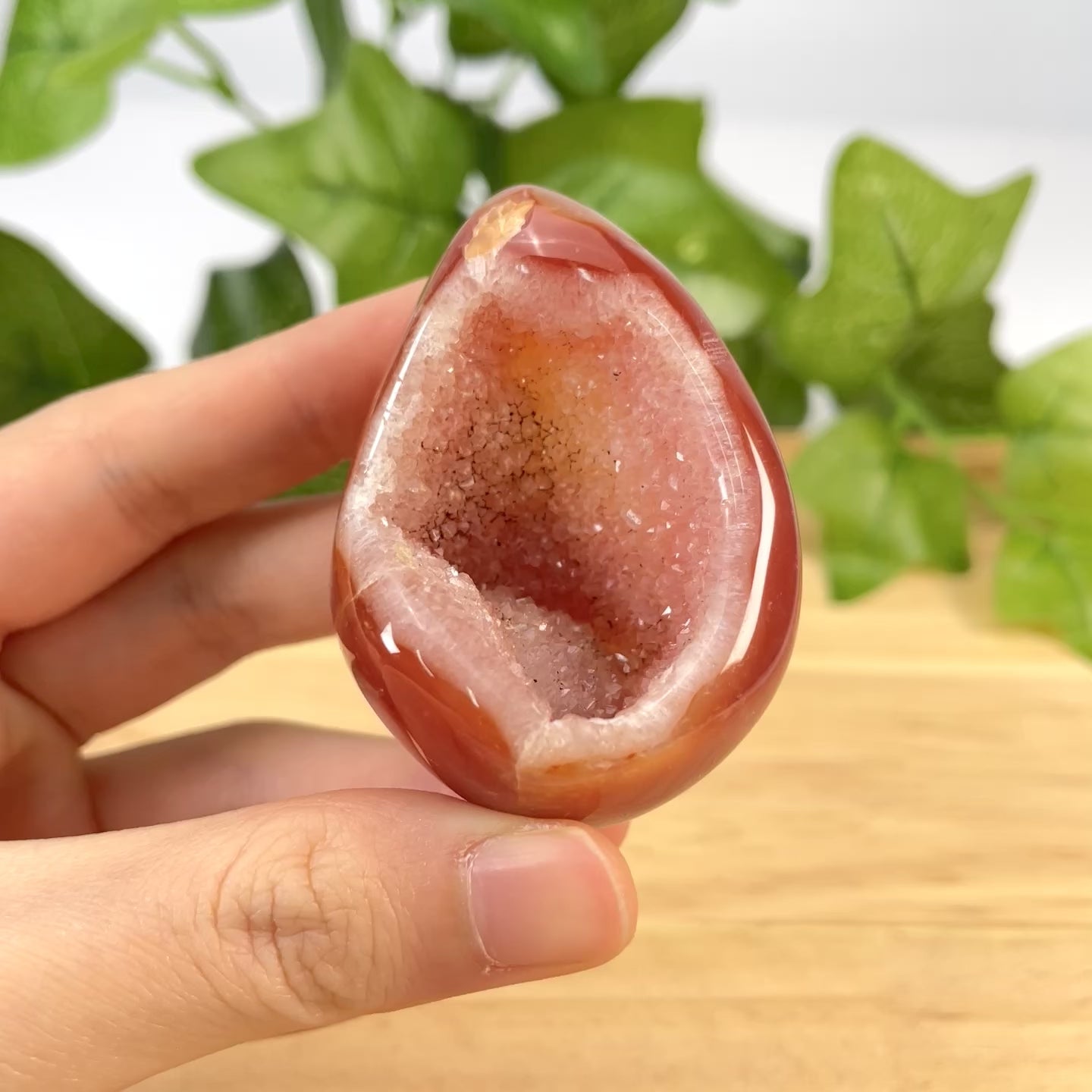 Red Agate Druzy Egg Sculpture Unique Crystal Mineral Specimen for Home Office