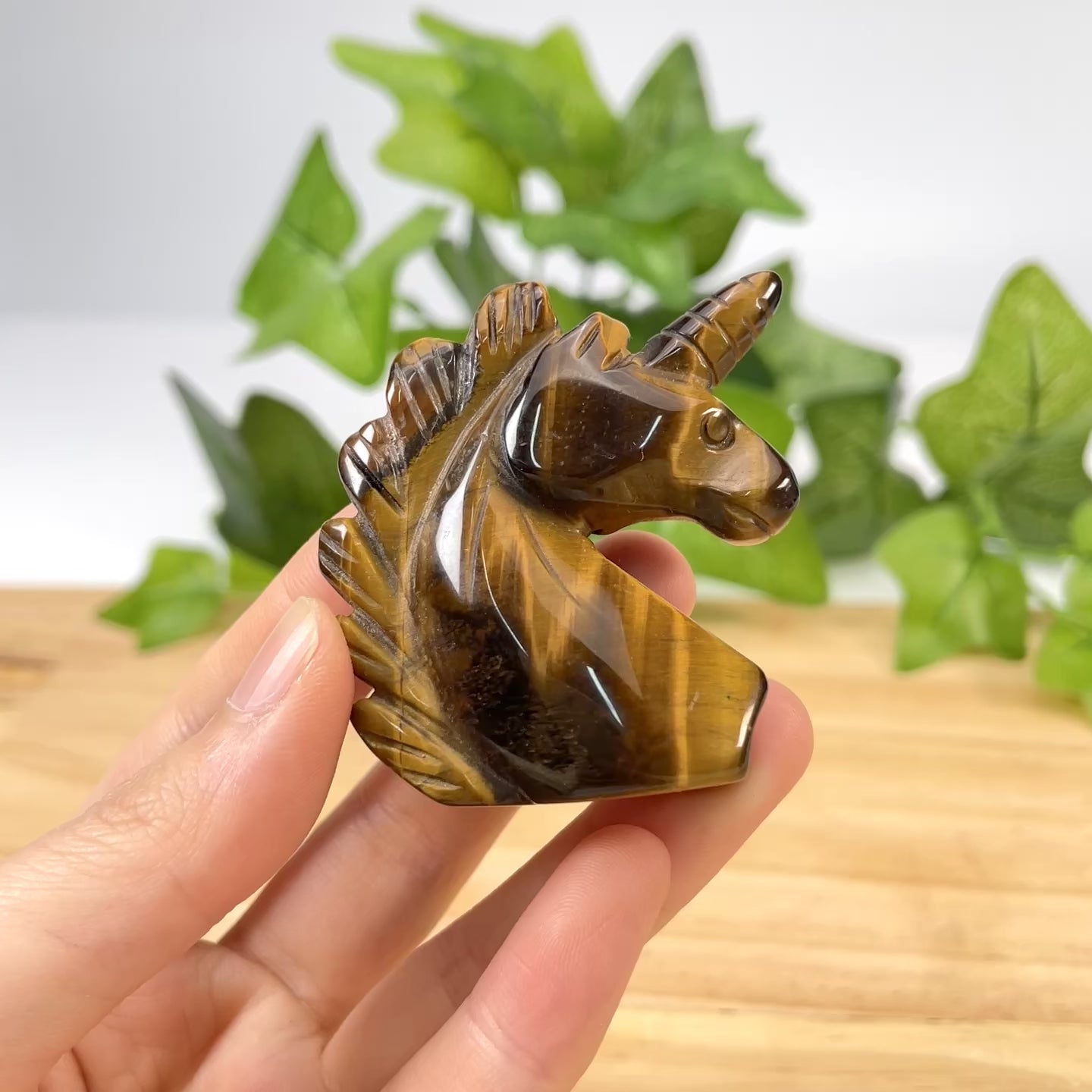 Tiger Eye Unicorn Carving | Handcrafted Crystal Figurine, Spiritual Talisman & Home Décor