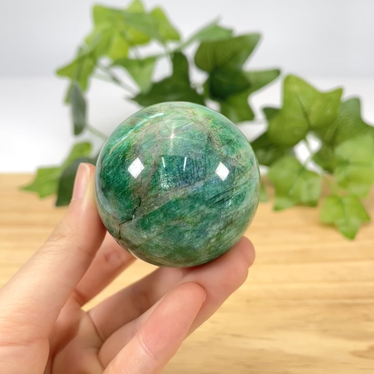 Green Moonstone Sphere - Hand Polished Crystal Ball for Healing, Meditation & Home Decor