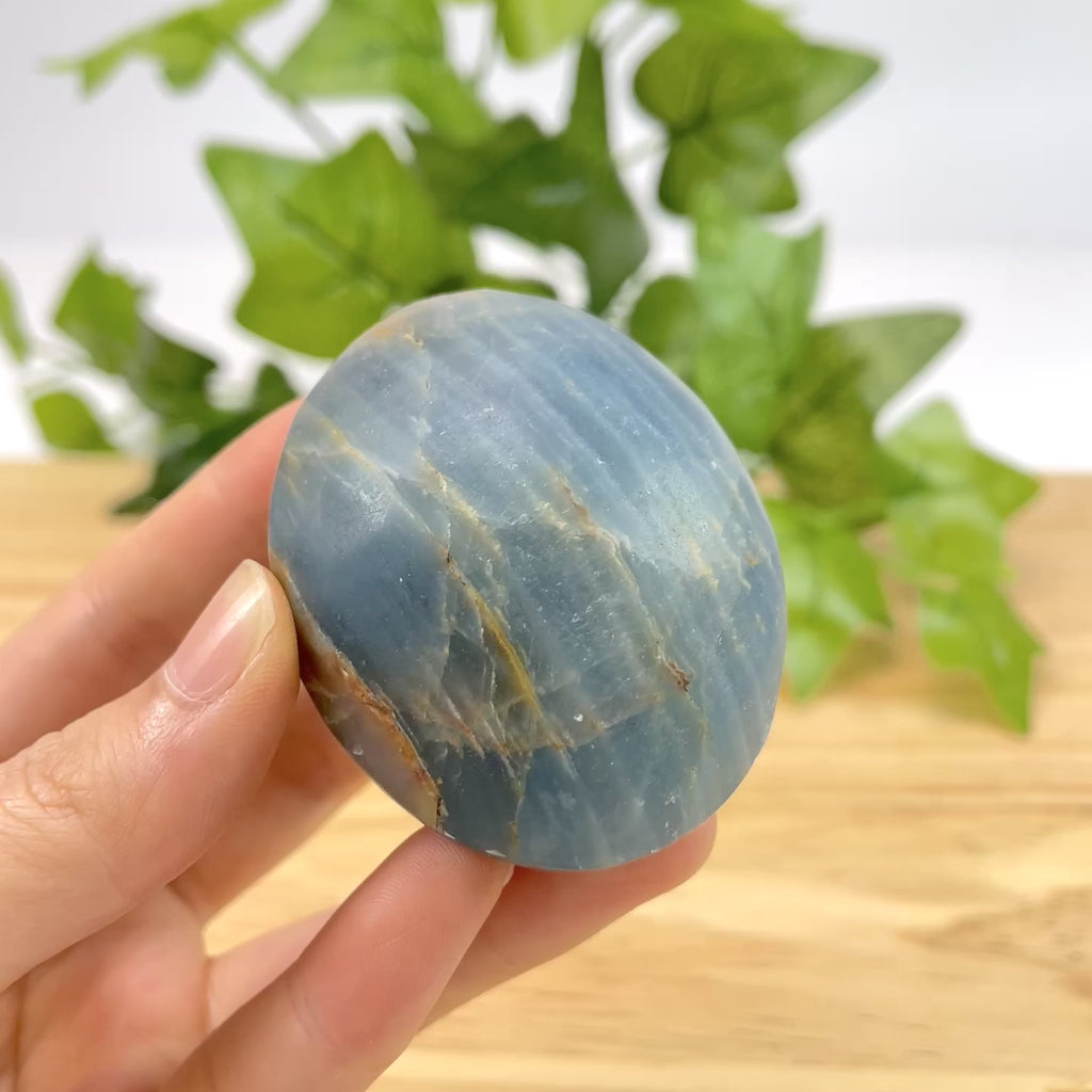 Natural Blue Onyx Palm Stone Polished Calming Crystal for Strength & Emotional Balance