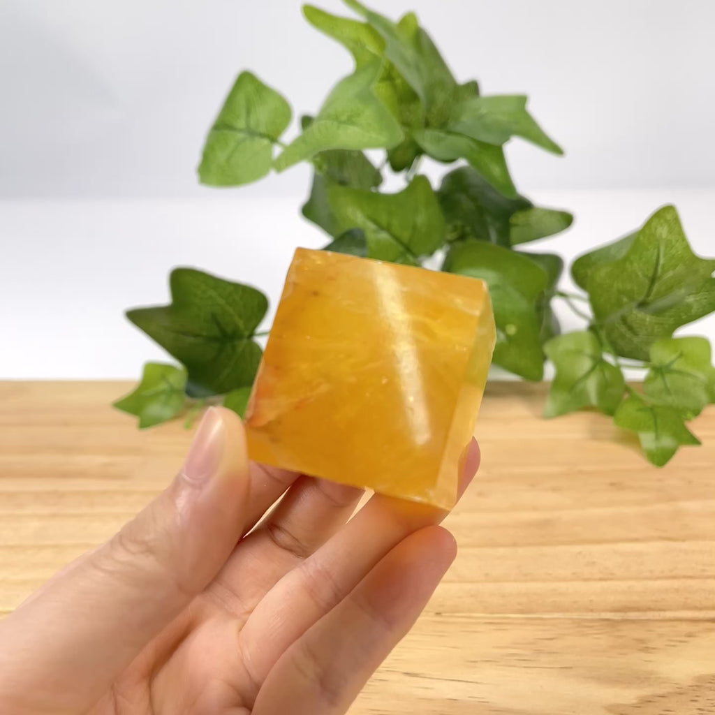 Yellow Fluorite Cube | Polished Healing Crystal for Energy Balance & Home Decor