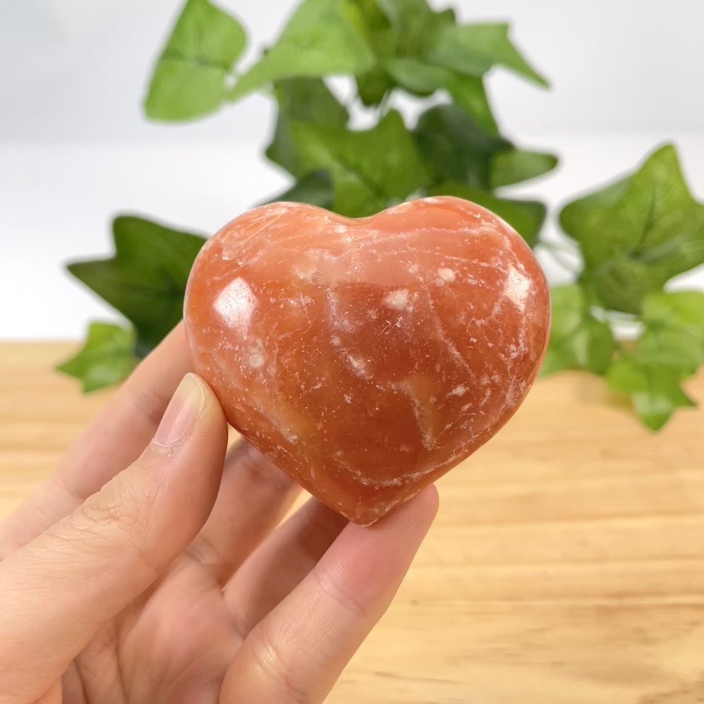 Orange Jade Heart Carving | Natural Jade Heart Shape Ornament | Handcrafted Healing Crystal for Home Decor & Gifting