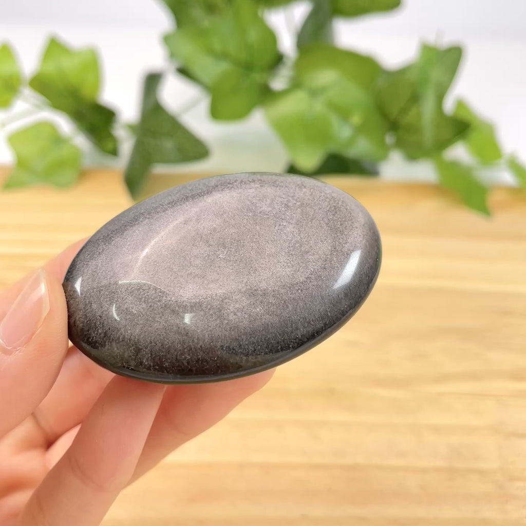 Silver Obsidian Palm Stone | Healing Crystal for Protection & Grounding