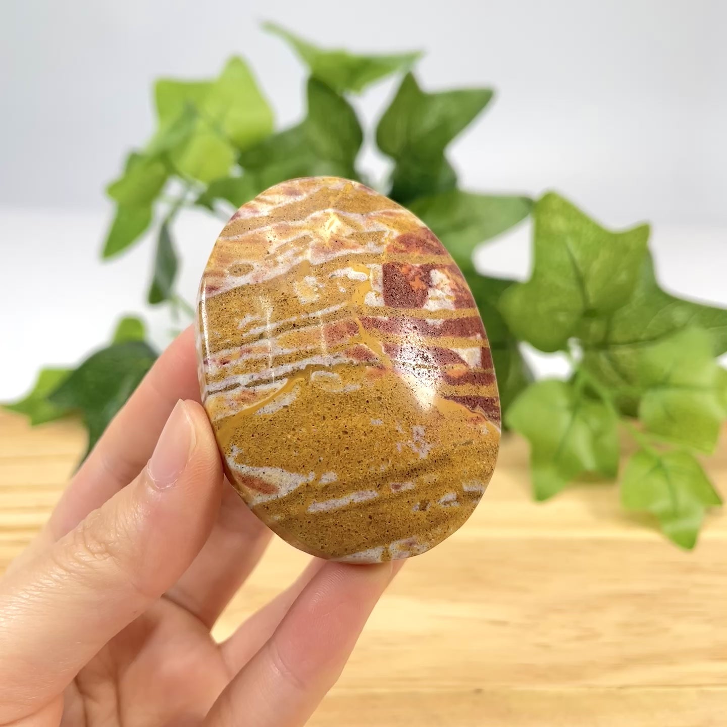Hand Polished Van Gogh Stone Palm Stone - Unique Artistic Jasper for Grounding & Healing
