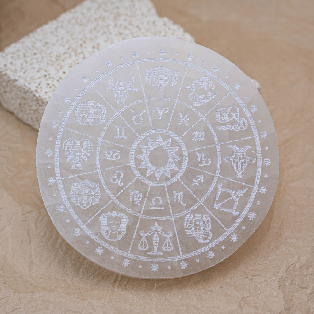 Zodiac Crystal Charging Plate in Selenite